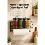 Yapışkanlı Siyah Metal Mutfak Rafı ve Kağıt Havluluk