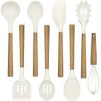 Yapışmaz Silikon Mutfak Gereçleri Seti, Doğal Akasya Sert Ahşap Saplı, Umite Chef 8 Parça Mutfak Spatula Seti, Beyaz, BPA İçermez, Pişirme, Servis ve Pişirme Gereçleri