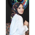 Yaprak Desen Sarı Soft Pamuk Eşarp Kiremit