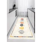 Yaprak Desenli Baskılı Kaymaz Yıkanabilir Mutfak Balkon Salon Halısı Yolluk 100 X 400 Cm Bej