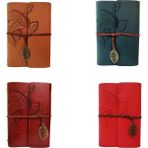 Yaprak Desenli Çizgisiz Deri Defter - Renkli