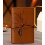 Yaprak desenli Deri Defter Kahverengi