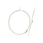 Yaprak Taşlı Doğal İnci Kolye Bileklik İkili Set (Beyaz)