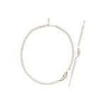 Yaprak Taşlı Doğal İnci Kolye Bileklik İkili Set (Rose)