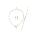 Yaprak Taşlı Doğal İnci Küpe Kolye Bileklik Üçlü Set (Rose)