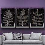Yapraklar-2 Temalı Aynalı Çerçeveli 3 lü Kanvas Tablo Seti 150x70 cm SETS0317