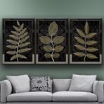 Yapraklar Temalı Aynalı Çerçeveli 3 lü Kanvas Tablo Seti 150x70 cm SETS0313