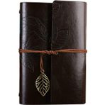 Yapraklı Vintage Klasik Defter, Not Defteri, PU Deri Kapak, Seyahat Defteri, Travel Journal, Günlük, Seyahat Günlüğü, Doldurulabilir Eskiz Defteri, Sketchbook - Siyah