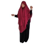 Yaqeen XL Khimar 3 katmanlı Elmas kesim Üçgen Uzun Başörtüsü Müslüman eşarp Tek Parça Yumuşak Krep Kumaş Başörtüsü Malzeme Çadolar Arabistan İslami Dua Elbisesi Müslüman Şalları Vücut Örtüsü, bordo, One Size