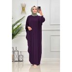 Yarasa Kol Düğmeli Ferace - Koyu Mor - Standart