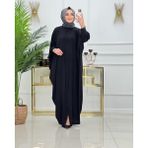 Yarasa Kol Düğmeli Ferace - Siyah - Standart