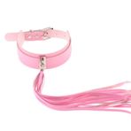 Yaratıcı Retro Kişilik Ekstra Uzun Püskül Kolye Çift Katmanlı Deri Boyun Askısı Kolye Punk Benzersiz Püskül PU Yaka (Pembe)