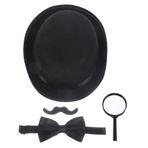 Yardenfun 1 Takım dedektif kıyafeti kostüm cosplay polis doğum günü partisi süslemeleri dedektif malzemeleri dedektif sakal seti dedektif rol yapma sahne bez Black