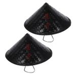 Yardenfun 2 Adet Ninja Şapkası Pipet Ev Gereçleri Asya Yağmur Şapkaları Geleneksel Güneşlikli Kep Yağmur Önleyici Şapka Oryantal Yağmur Şapkası Cosplay Şapkası Bambu Black