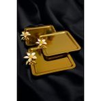 Yaren Style 3'lü Lüx Kahve Sunum Tepsisi | Gold Zambak Çiçekli