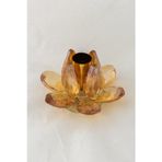 Yaren Style Kehribar Kristal Lotus Cam Mumluk Şamdan – Tekli, İnce Mum Uyumlu, Şık Masaüstü Dekor (Altın Ton)