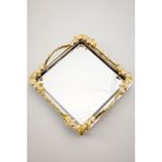 Yaren Style Lüks Kare Çelik Sunum Tepsisi | Gold Renkli Dallı Mineli Çiçekli Ayaklı Paslanmaz Söz Tepsisi 21X21 cm