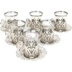 Yaren Style Osmanlı Lale Dekorlu Altılı Kuplu Çay Bardak Seti - Gümüş - 150 ml