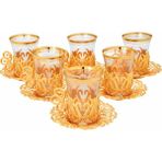 Yaren Style Osmanlı Lale Dekorlu Gold Altılı Kuplu Çay Bardak Seti - 150 ml