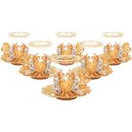 Yaren Style Osmanlı Lale Dekorlu Taşlı ve Boncuklu Gold Altılı Kuplu Çay Bardak Seti - 150 ml