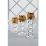 Yaren Style Sarı Kristal Cam Mumluk Şamdan 3'lü Set – El İşçiliği Lotus Başlık, Farklı Boylar
