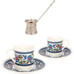 Yaren Style Topkapı Model Çini Işlemeli 2 Kişilik Porselen Kahve Fincanı Seti – Şık ve Dayanıklı Tasarım - Beyaz - 90 ml