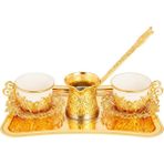 Yaren Style Türk Kahvesi 2'li Gold Sunum Seti – Tepsili ve Cezveli Şık Kahve Takımı - 70 ml