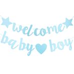 YARIEW Welcome Baby Boy Afişi Bebek Duş Süslemeleri için Cinsiyet Gösterimi Mavi Altın Parlak Kağıt Hoş Geldiniz Bebek İşareti Bebek Duş Partisi Erkek Çocuk İçin Hediyeler (Mavi)
