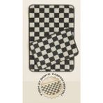 Yarım Ay Paspas Hediyeli Dama Desenli Kaymaz Taban Yıkanabilir 2 Parça Banyo Paspası 60X100 cm Shaggy Chess - Füme