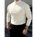 Yarım Balıkçı Erkek Triko Kazak - Beyaz - XL