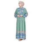Yarım Düğmeli Baskılı Viscon Elbise-Mint Yeşili