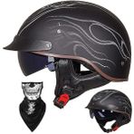 Yarım Kask Açık Yüz Kaskı Brain - Cap Cruiser Chopper Scooter Pilot Jet Kaskı DOT+ECE Sertifikalı Kişilik Retro Harley Motosiklet Kaskı Vintage Motosiklet Kaskı(D,XXL=(63~64cm))
