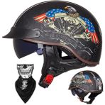 Yarım Kask Açık Yüz Kaskı Brain - Cap Cruiser Chopper Scooter Pilot Jet Kaskı DOT+ECE Sertifikalı Kişilik Retro Harley Motosiklet Kaskı Vintage Motosiklet Kaskı(E,XL=(61~62cm))
