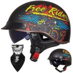 Yarım Kask Açık Yüz Kaskı Brain - Cap Cruiser Chopper Scooter Pilot Jet Kaskı DOT+ECE Sertifikalı Kişilik Retro Harley Motosiklet Kaskı Vintage Motosiklet Kaskı(N,XL=(61~62cm))