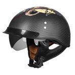 Yarım Kask Açık Yüz Motosiklet Kaskı Vintage Jet Kaskı Karbon Fiber Çarpışma Kaskı Dahili Vizör ECE Onaylı Cruiser Chopper Scooter Kaskı(F,XL=(61~62cm))