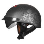 Yarım Kask Açık Yüz Motosiklet Kaskı Vintage Jet Kaskı Karbon Fiber Çarpışma Kaskı Dahili Vizör ECE Onaylı Cruiser Chopper Scooter Kaskı(G,L=(59~60cm))