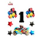 Yarış Motorlu Siyah 1 Yaş Folyolu Renkli Doğum Günü Parti Seti