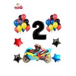 Yarış Motorlu Siyah 2 Yaş Folyolu Renkli Doğum Günü Parti Seti