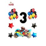 Yarış Motorlu Siyah 3 Yaş Folyolu Renkli Doğum Günü Parti Seti