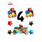Yarış Motorlu Siyah 4 Yaş Folyolu Renkli Doğum Günü Parti Seti