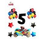 Yarış Motorlu Siyah 5 Yaş Folyolu Renkli Doğum Günü Parti Seti