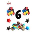 Yarış Motorlu Siyah 6 Yaş Folyolu Renkli Doğum Günü Parti Seti