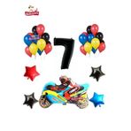 Yarış Motorlu Siyah 7 Yaş Folyolu Renkli Doğum Günü Parti Seti