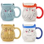 yarlung Saplı 4'lü Kedi Kupası Seti, 340 ml Sevimli Seramik Kahve Kupaları Seti Noel, Kedi Severler, Parti, 4 Tasarım için Yeni Karikatür Kedi Hediyesi