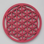 Yaşam Çiçeği Ahşap Bardak Altlığı & Küçük Grid Pembe Renkli (10 Cm)