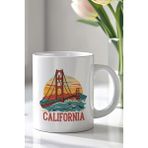 YasBey Design Abd California Temalı 330ML Baskılı Beyaz Seramik Kupa Bardak - 001 - Beyaz - 330 ml