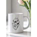 YasBey Design Duygu Maskeleri Temalı Minimal Sanat Tasarımlı 330ML Baskılı Beyaz Seramik Kupa Bardak - 001 - Beyaz - 330 ml