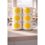 YasBey Design El Yapımı 6’li Limon Desenli Seramik Kupa Bardak - 001 - Beyaz - 220 ml