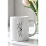 YasBey Design Minimal Çiçek Desenli 330ML Baskılı Beyaz Seramik Kupa Bardak - 001 - Beyaz - 330 ml