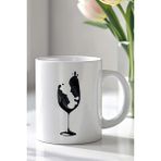 YasBey Design Minimal Şarap Kadehi Silüetli 330ML Baskılı Beyaz Seramik Kupa Bardak - 001 - Beyaz - 330 ml
